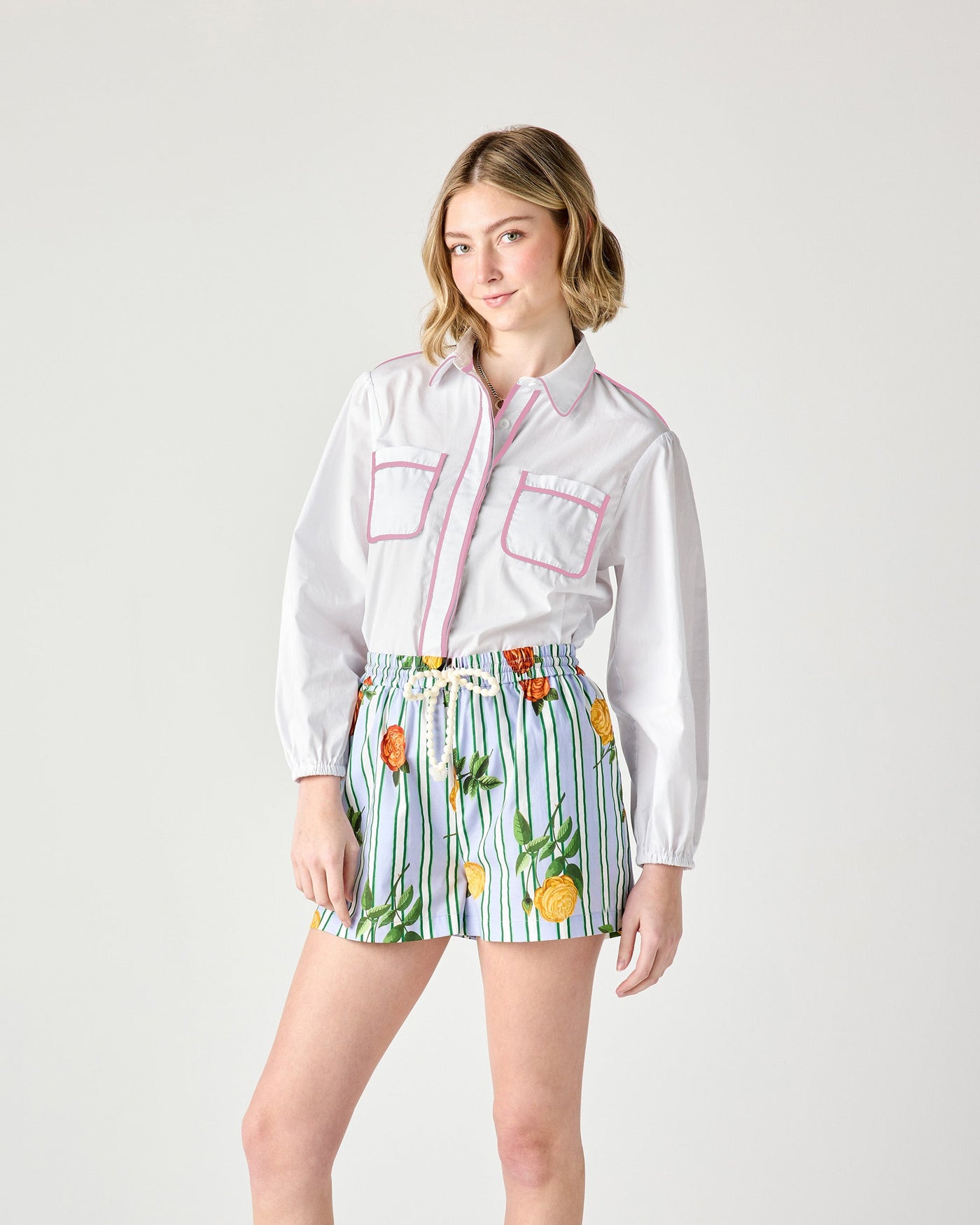 Quinn Top with Pink Piping Top Katie Kime