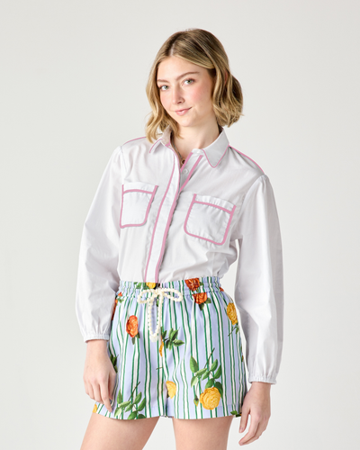 Quinn Top with Pink Piping Top Katie Kime