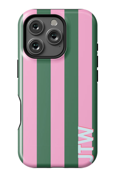 Retro Stripe iPhone 16 Case Phone Case Pink Green / iPhone 16 Plus / Tough Katie Kime