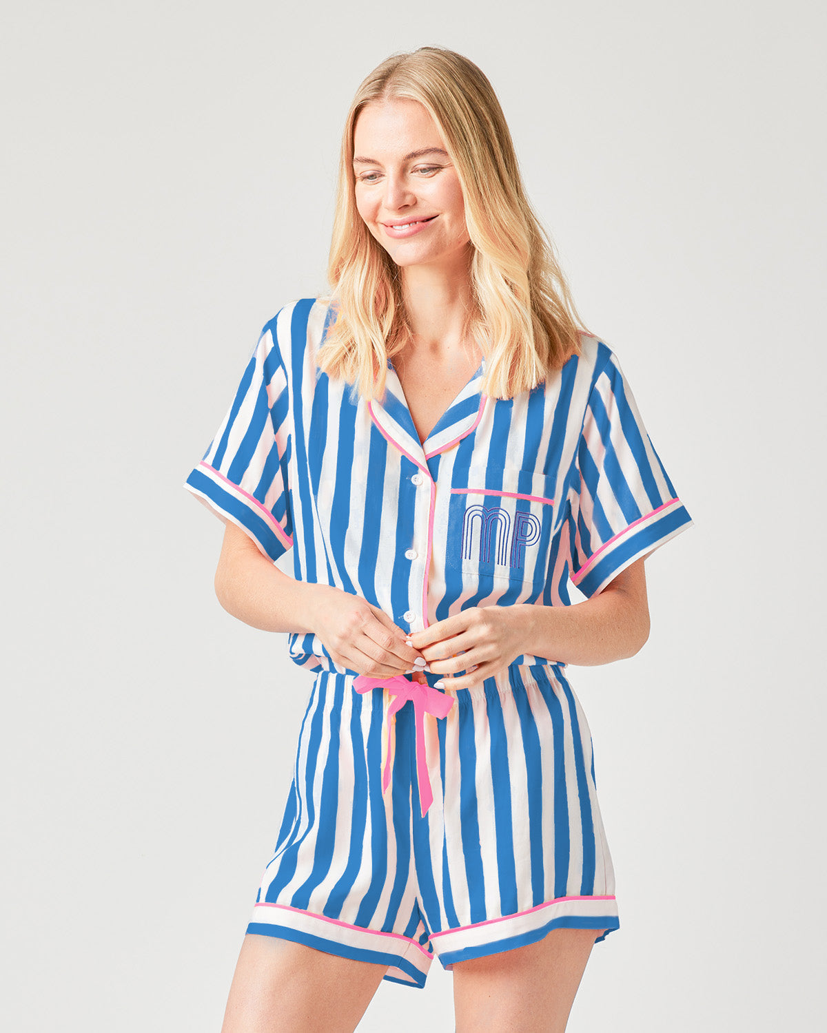 Retro Stripe Pajama Shorts Set Pajama Set Blue / XS Katie Kime