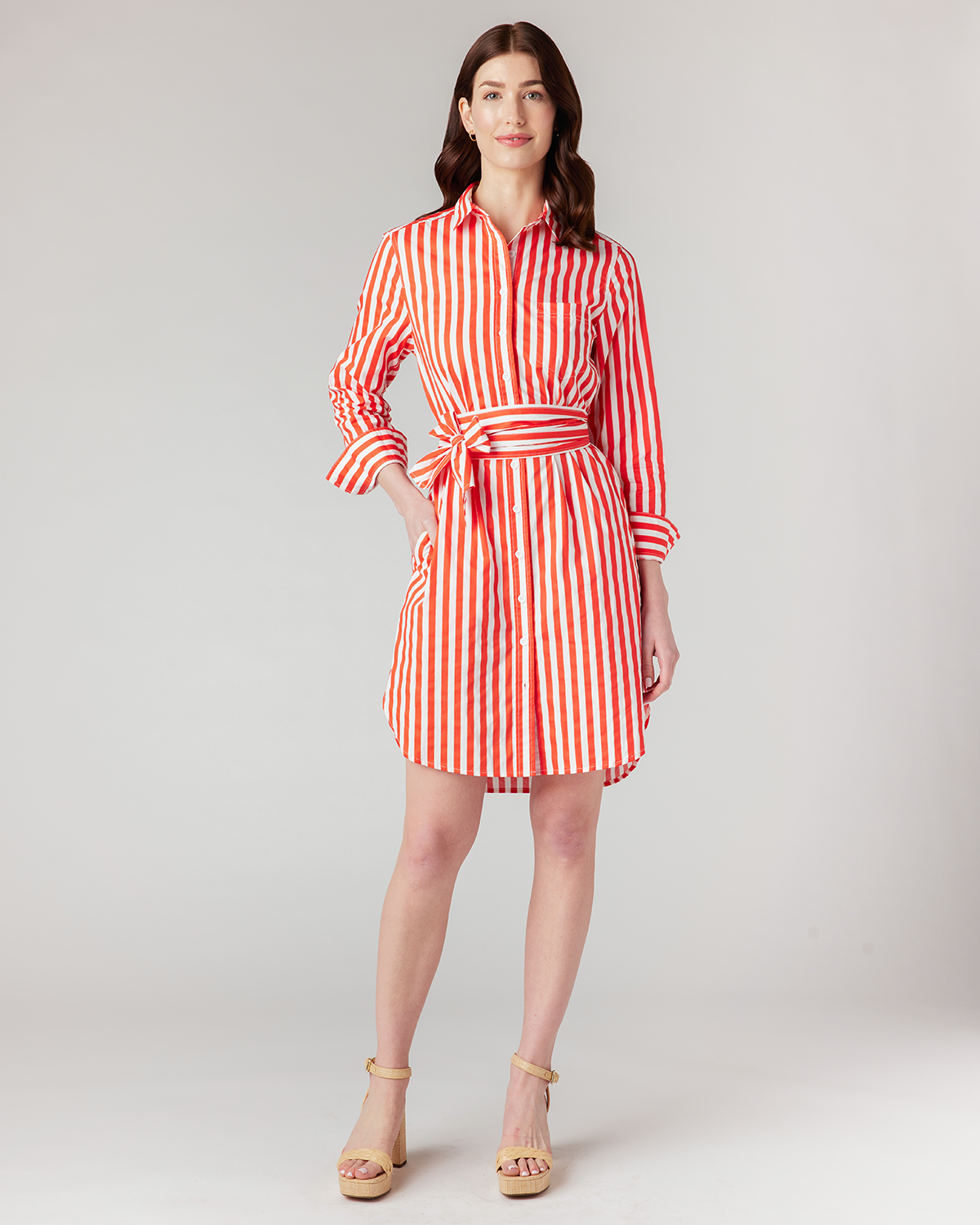 Retro Stripe Sophia Shirtdress Dress Tomato / XS Katie Kime