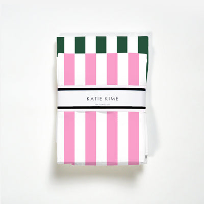 Retro Stripe- Tea Towel Set Tea Towel Pink Green Katie Kime