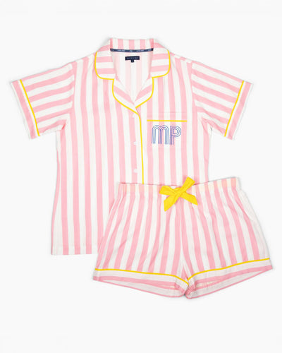 Pajama Set Retro Striped Pajama Shorts Set Katie Kime
