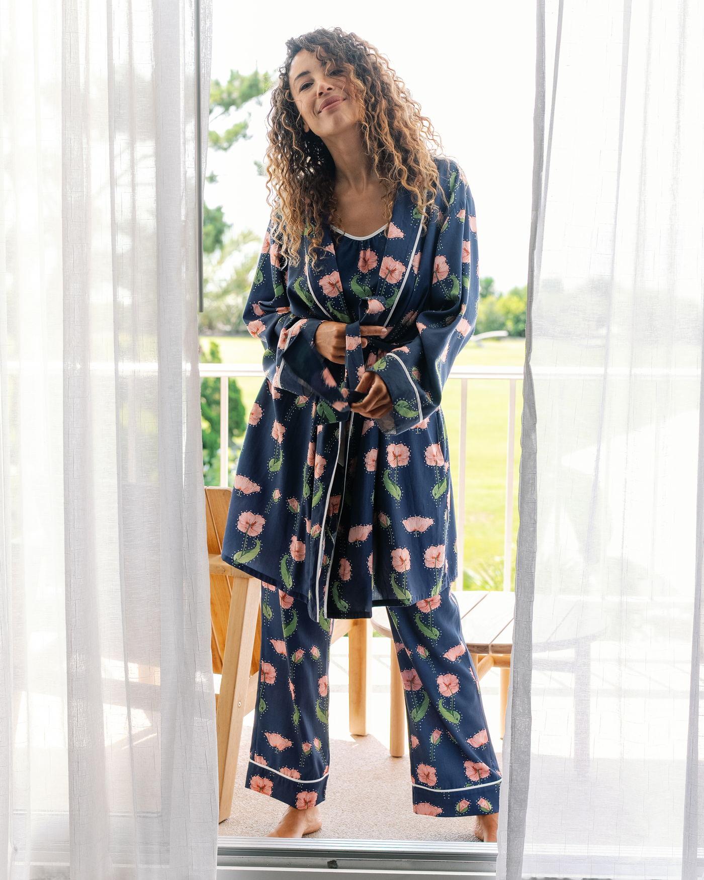 Rhinestone Flower Lounge Robe Robe Navy / One Size Fits Most Katie Kime