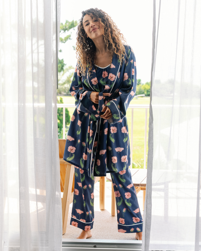 Rhinestone Flower Lounge Robe Robe Navy / One Size Fits Most Katie Kime