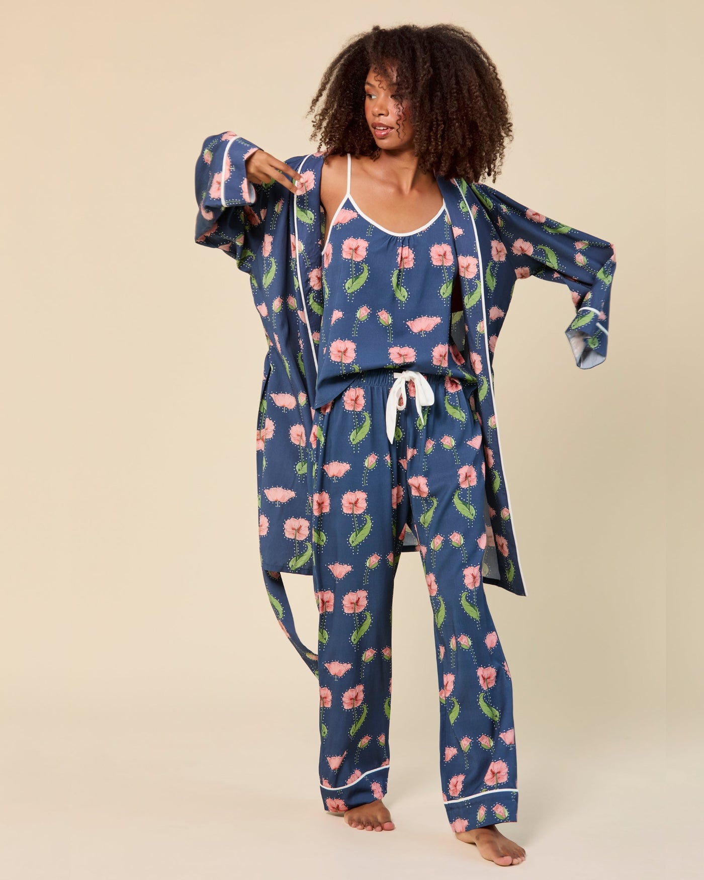 Rhinestone Flower Lounge Robe Robe Navy / One Size Fits Most Katie Kime