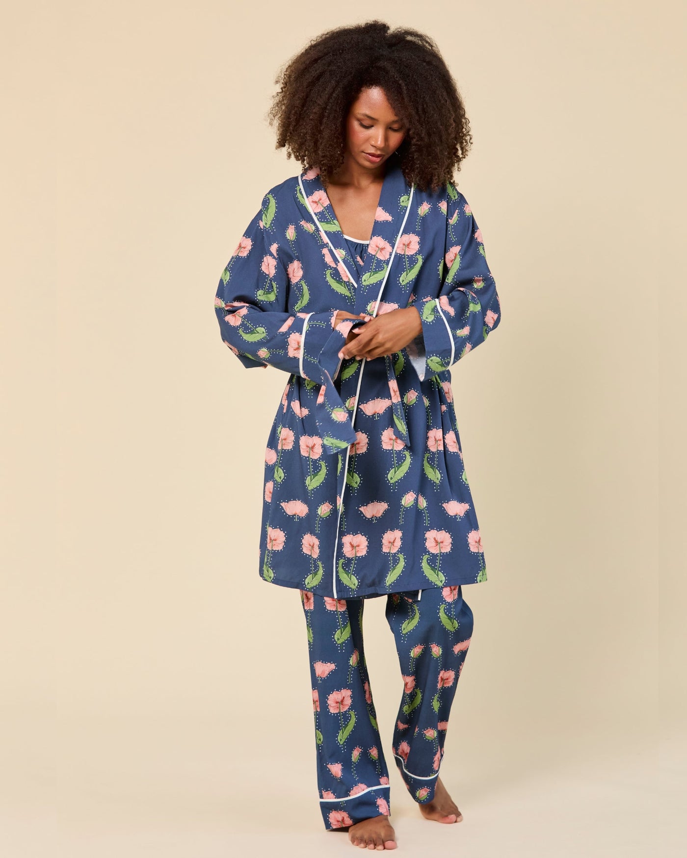 Rhinestone Flower Lounge Robe Robe Navy / One Size Fits Most Katie Kime