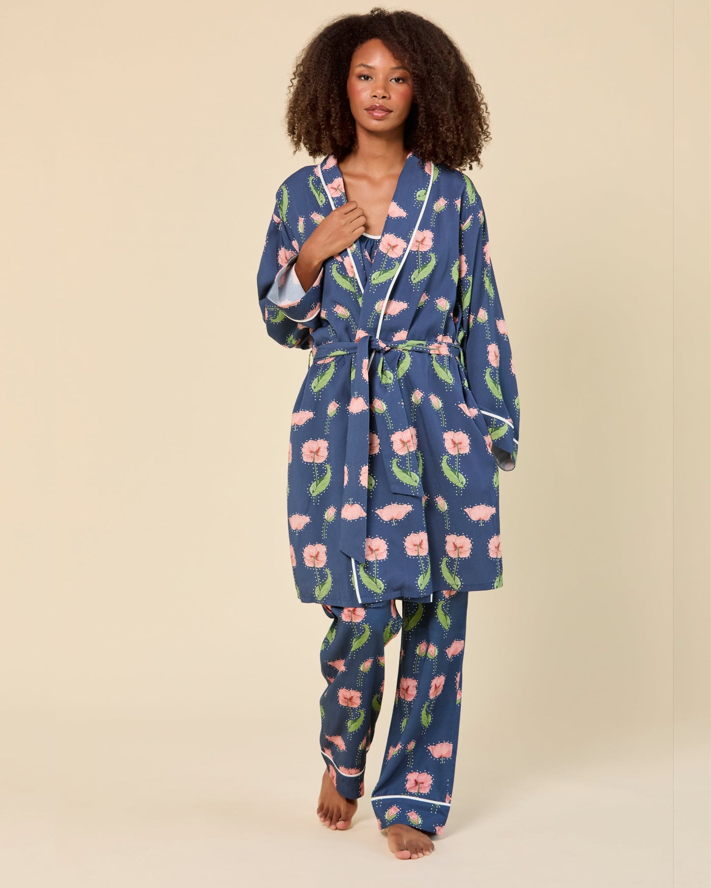 Rhinestone Flower Lounge Robe Robe Navy / One Size Fits Most Katie Kime