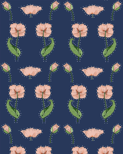 Rhinestone Flower Traditional Wallpaper Wallpaper Navy / Double Roll Katie Kime