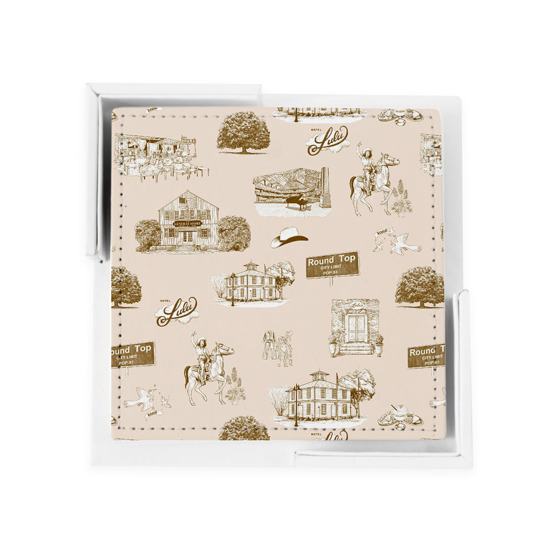 Round Top Toile Coaster Set Coaster Set Beige Brown Katie Kime