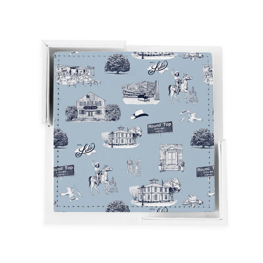 Round Top Toile Coaster Set Coaster Set Light Blue Navy Katie Kime