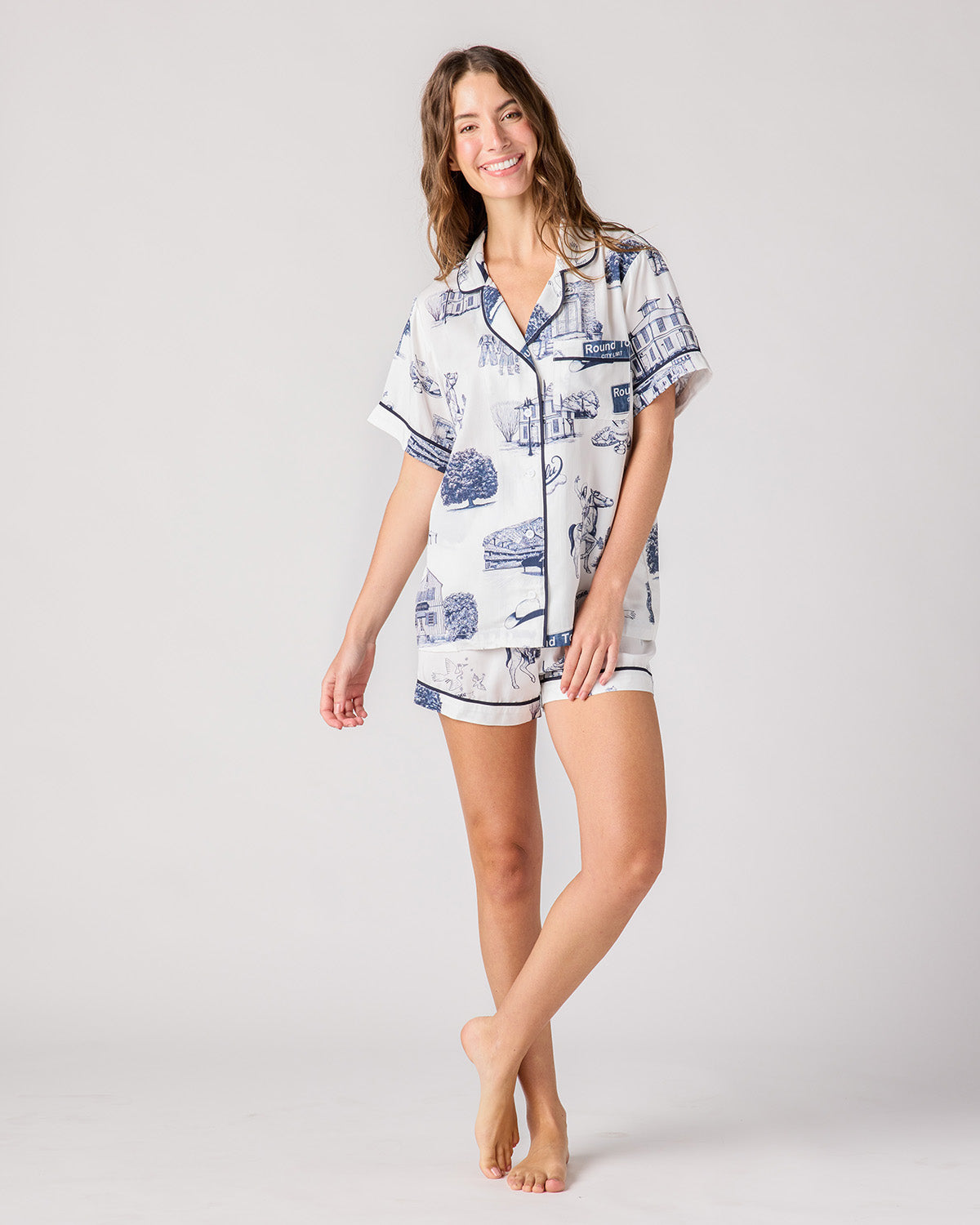 Round Top Toile Pajama Shorts Set Pajama Set Katie Kime