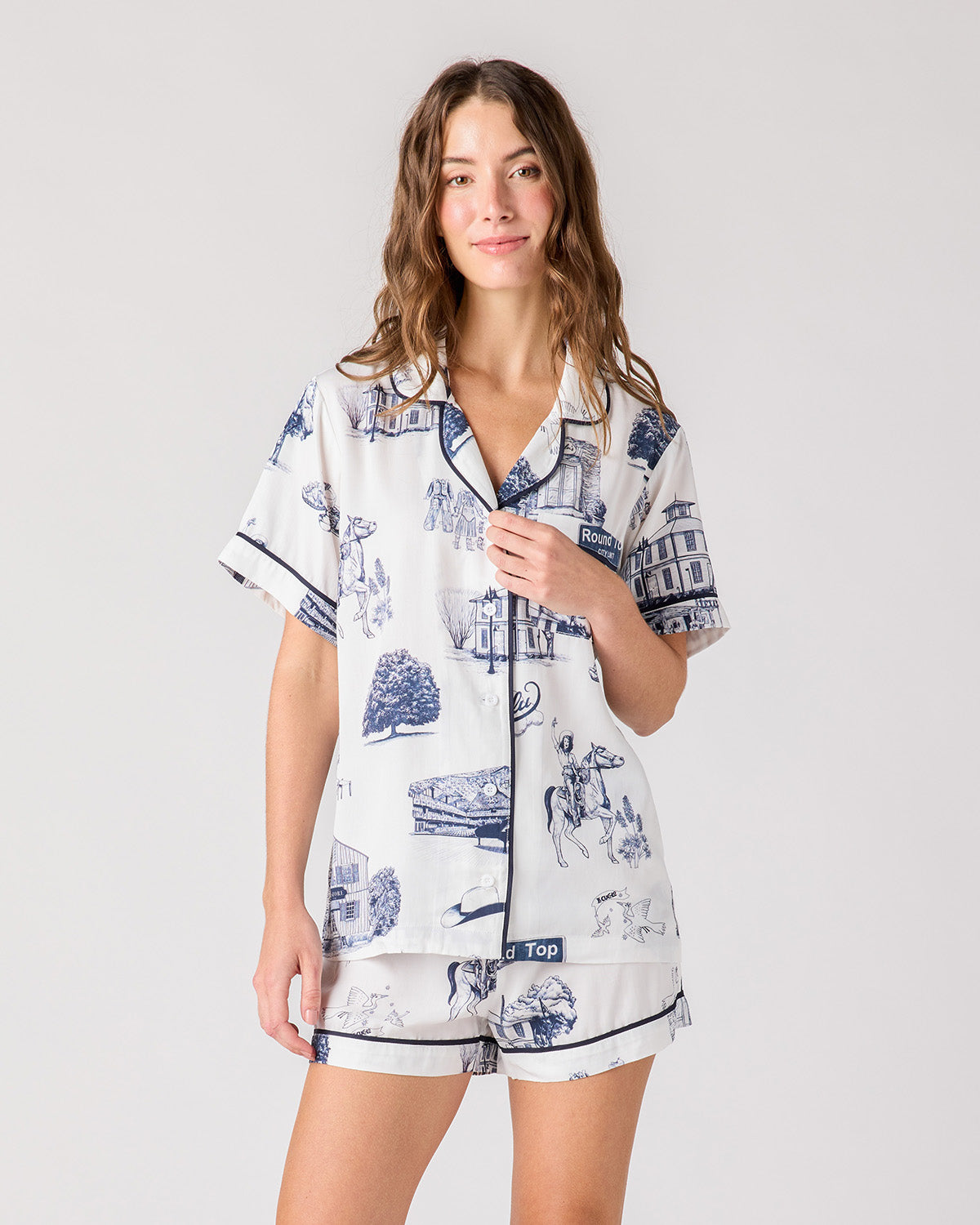 Round Top Toile Pajama Shorts Set Pajama Set Navy / XXS Katie Kime