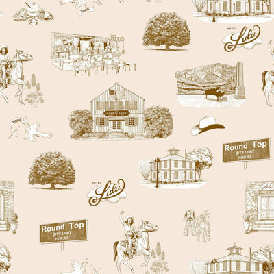 Round Top Toile Peel & Stick Wallpaper Peel & Stick Wallpaper Beige Brown / 24" x 144" Katie Kime