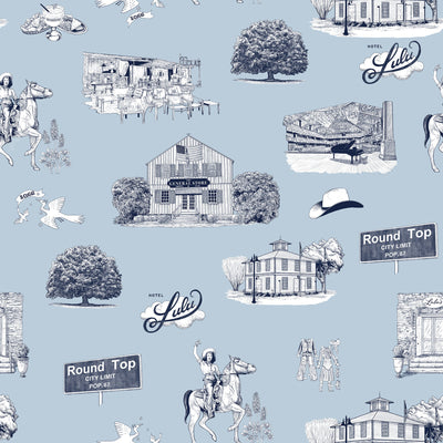 Round Top Toile Peel & Stick Wallpaper Peel & Stick Wallpaper Light Blue Navy / 24" x 144" Katie Kime