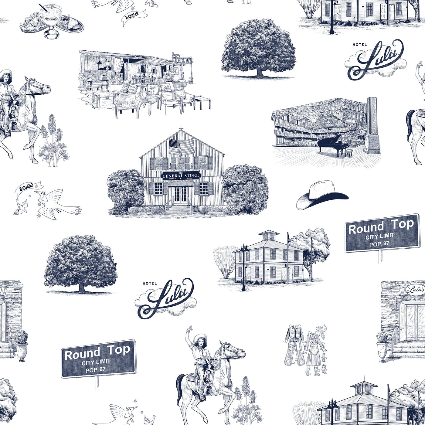 Round Top Toile Peel & Stick Wallpaper Peel & Stick Wallpaper Navy / 24" x 144" Katie Kime