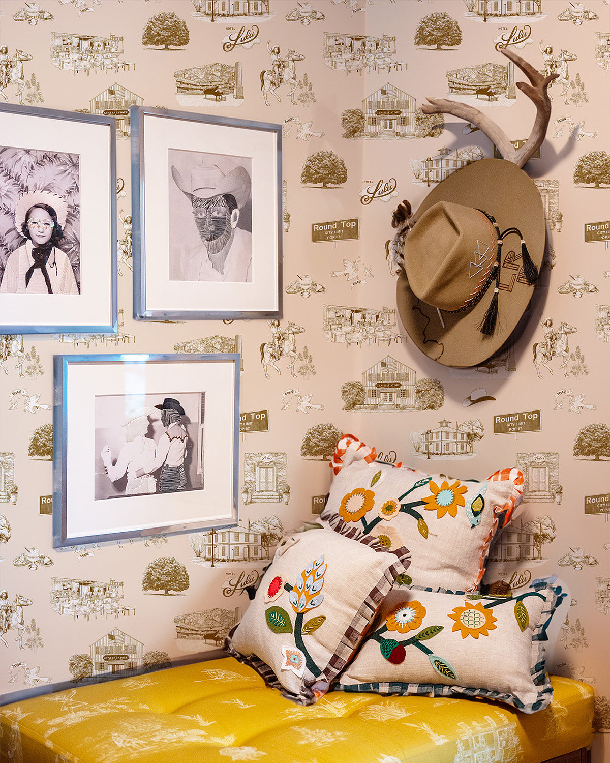 Round Top Toile Traditional Wallpaper Wallpaper Beige Brown / Double Roll Full Bleed Katie Kime