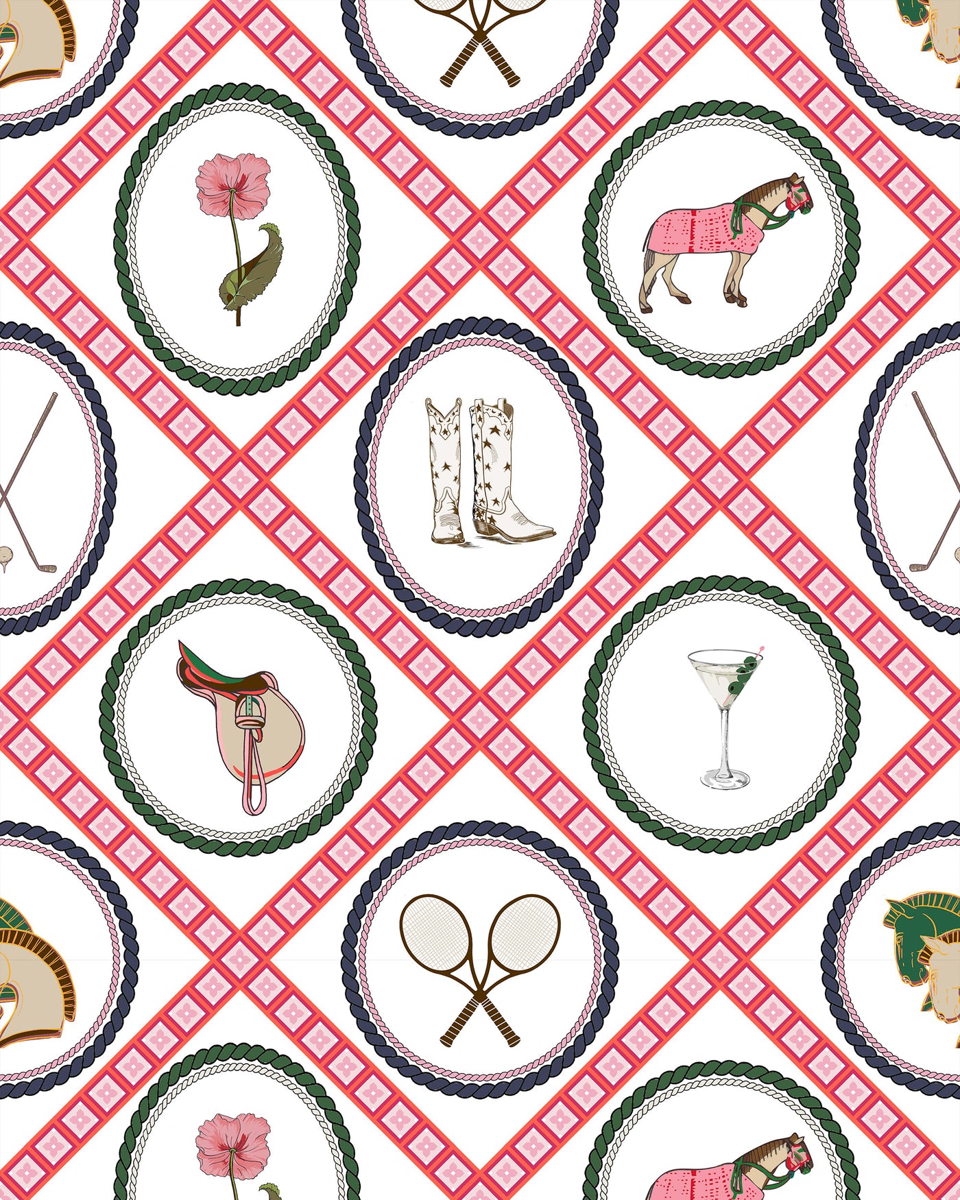 Saddles and Swings Traditional Wallpaper Wallpaper Multi / Double Roll Katie Kime
