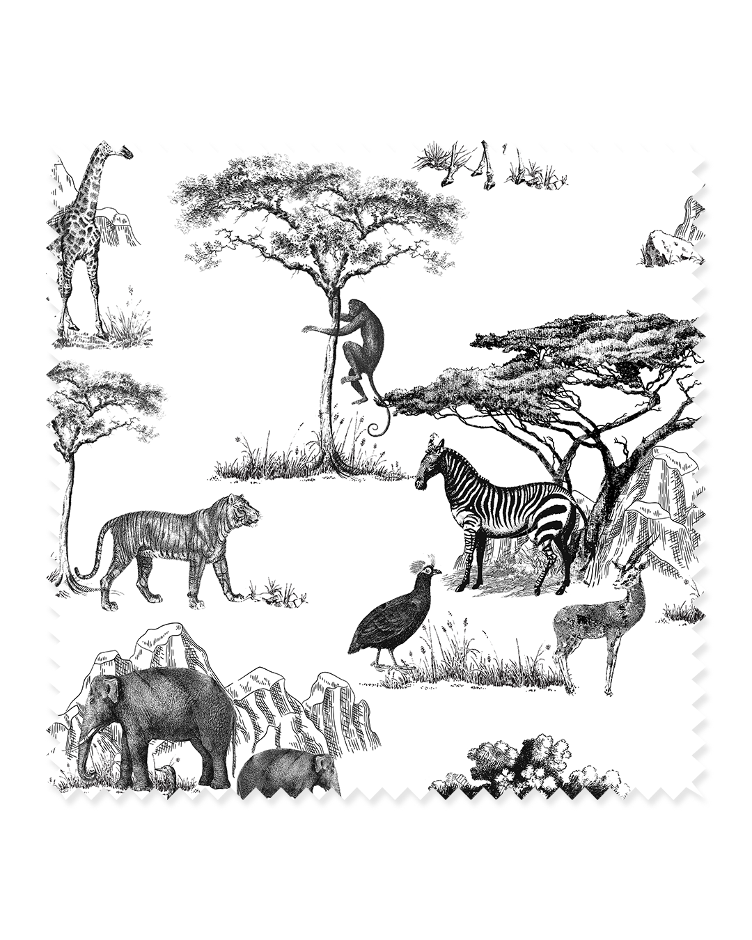 Safari Toile Fabric Fabric By The Yard / Cotton Twill / Black Katie Kime