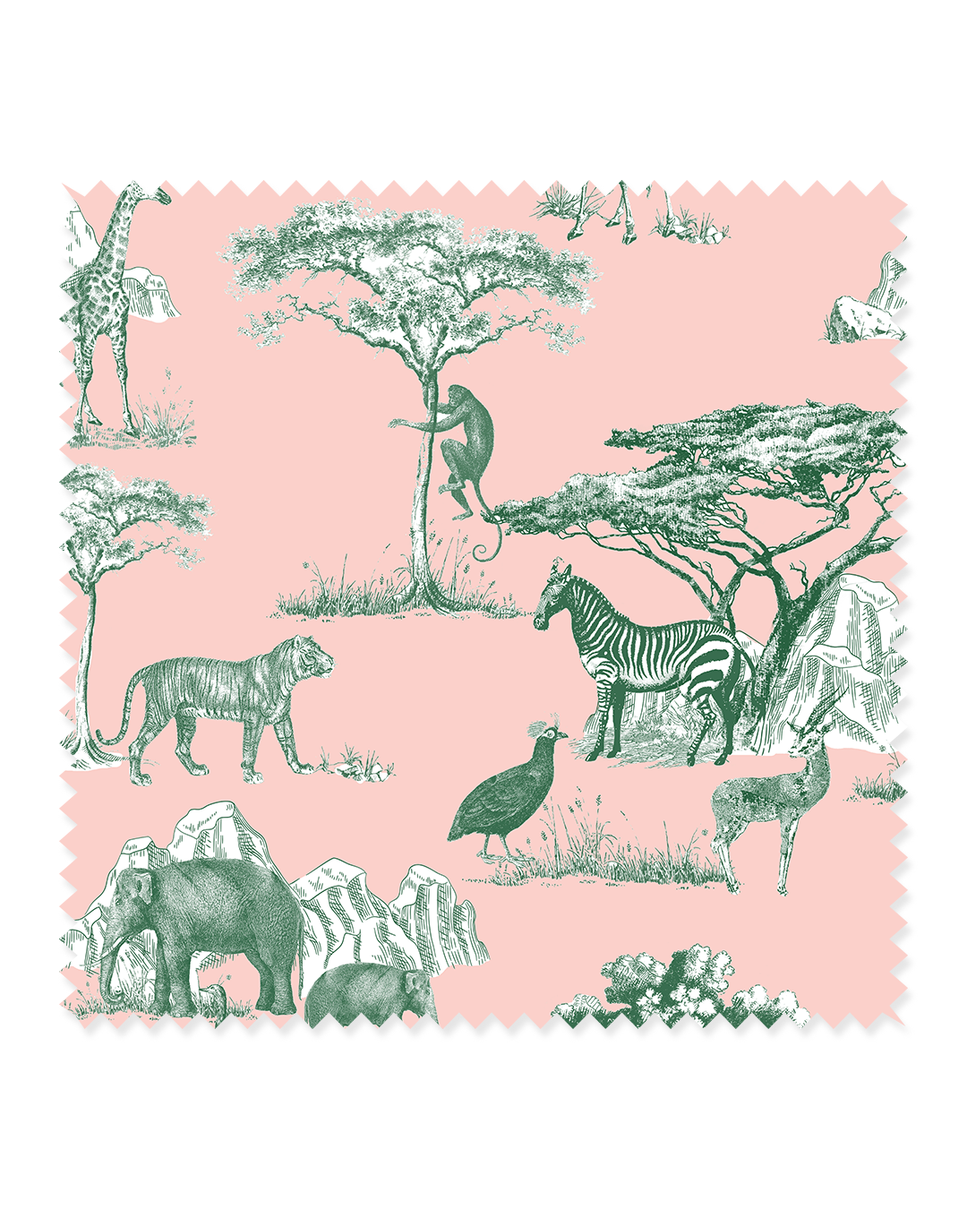 Safari Toile Fabric Fabric By The Yard / Cotton Twill / Pink Hunter Katie Kime