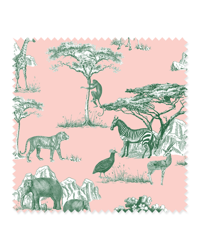 Safari Toile Fabric Fabric By The Yard / Cotton Twill / Pink Hunter Katie Kime