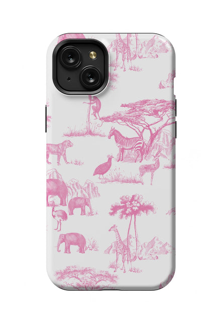 Safari Toile iPhone Case Phone Case Pink / iPhone 15 Plus / MagSafe Tough Katie Kime