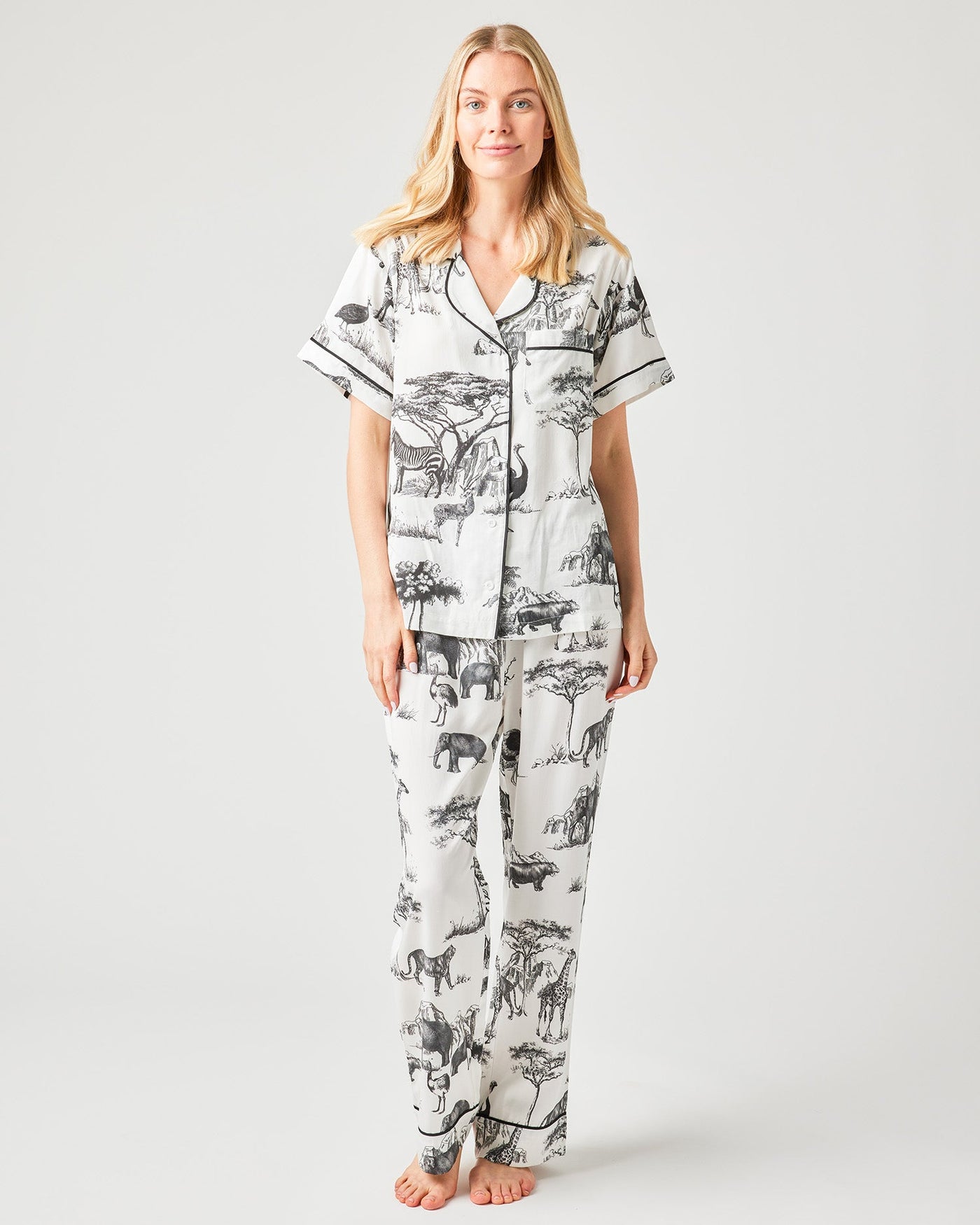 Safari Toile Pajama Pants Set Pajama Set Black / XXS Katie Kime