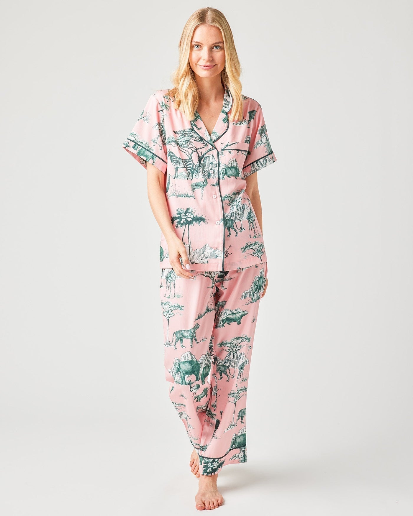 Safari Toile Pajama Pants Set Pajama Set Peach Hunter / XXS Katie Kime