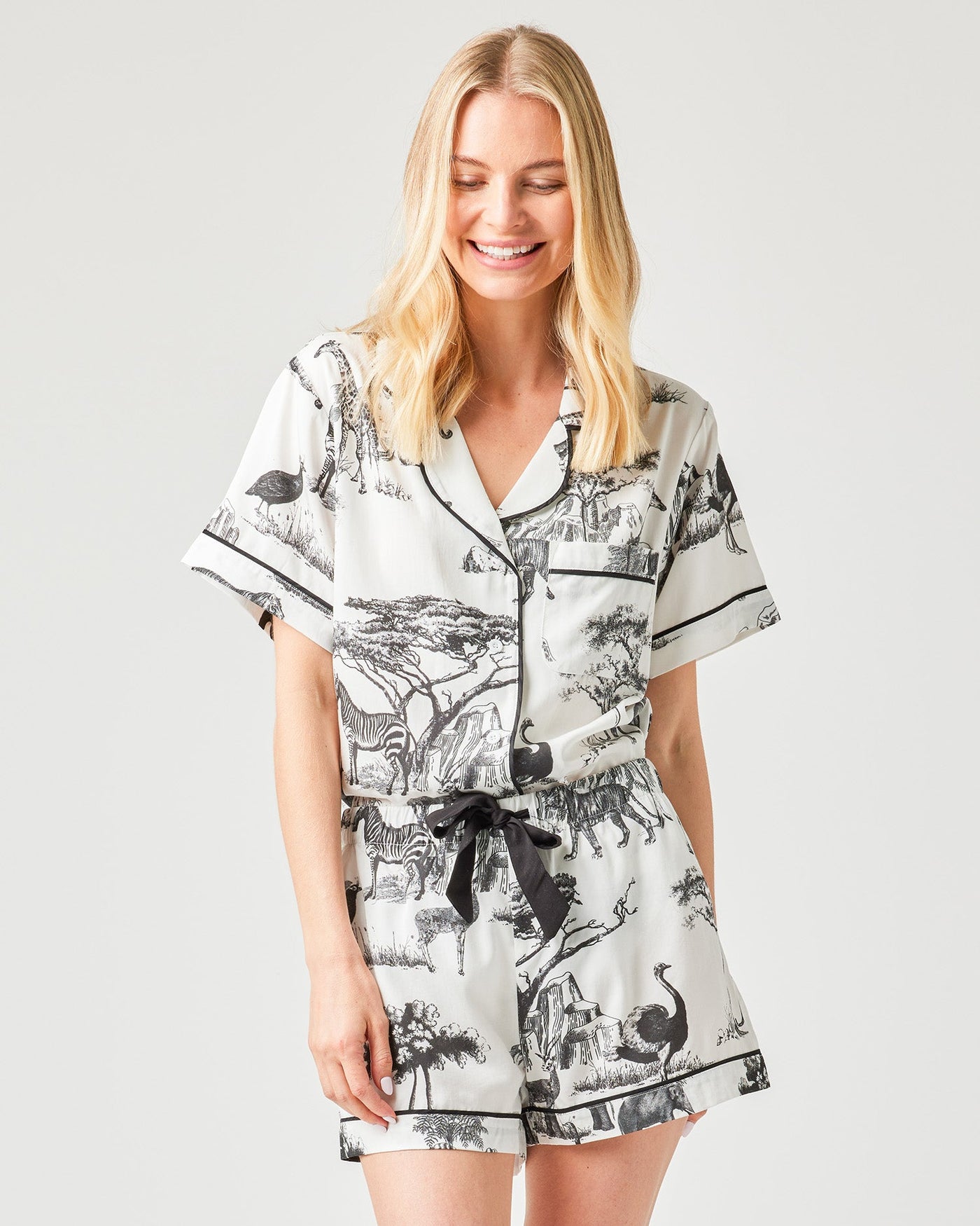 Safari Toile Pajama Set Pajama Set Black / XXS / Shorts Katie Kime