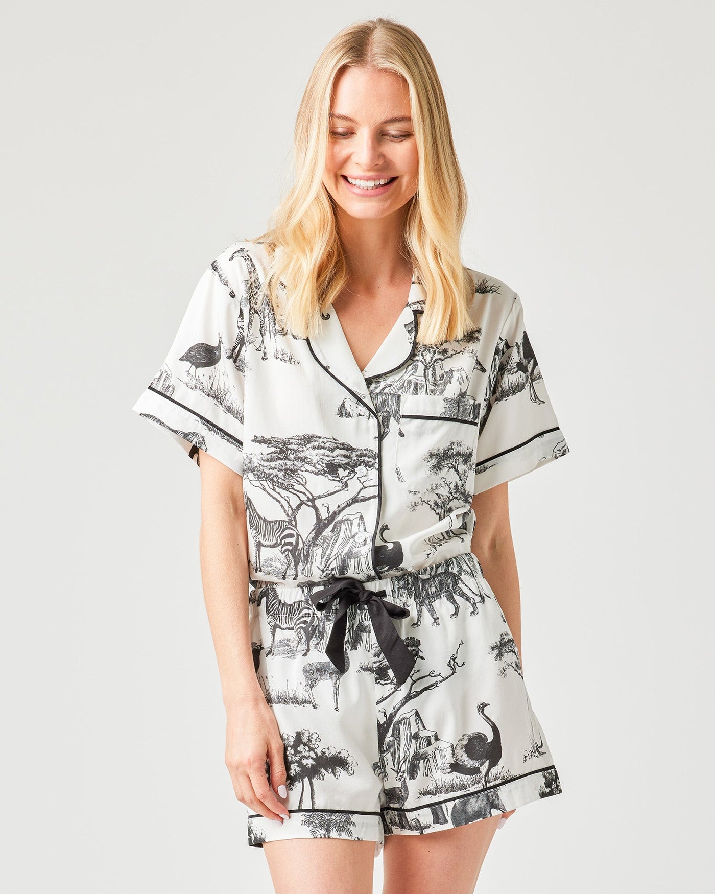 Safari Toile Pajama Shorts Set Pajama Set Black / XXS Katie Kime