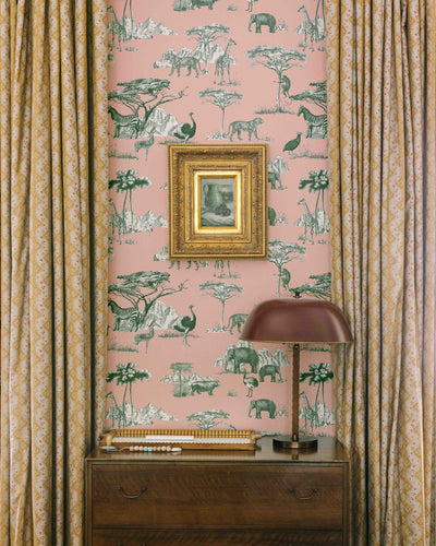 Safari Toile Traditional Wallpaper Wallpaper Peach Hunter / Single Roll Full Bleed Katie Kime
