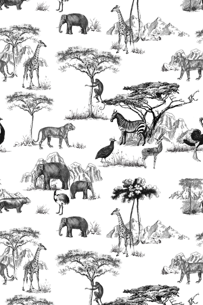 Safari Toile Traditional Wallpaper Wallpaper Black / Double Roll Katie Kime