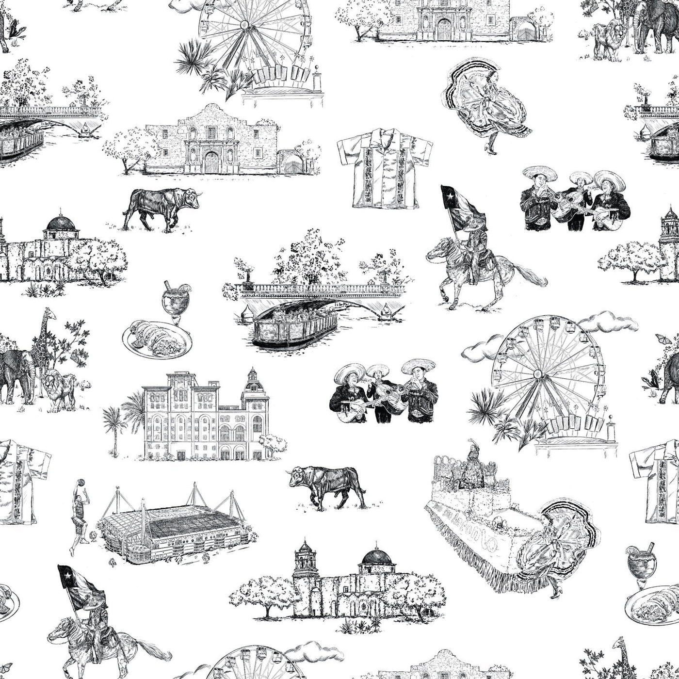 San Antonio Toile Fabric Fabric Sample / Cotton / Black Katie Kime