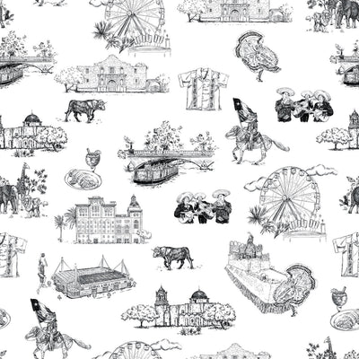 San Antonio Toile Fabric Fabric Sample / Cotton / Black Katie Kime