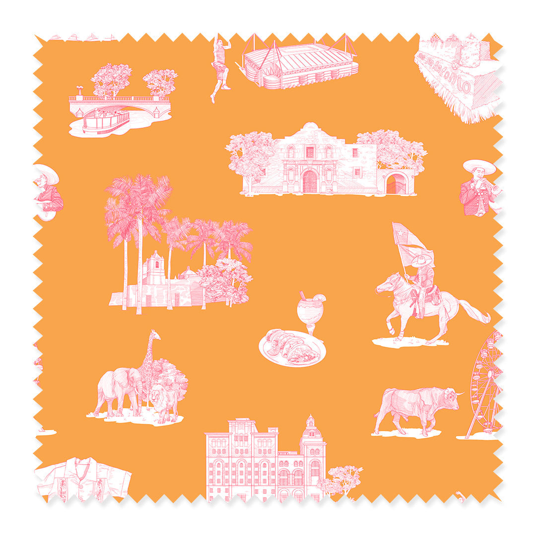 Fabric Sample / Cotton / Orange Pink San Antonio Toile Fabric Katie Kime