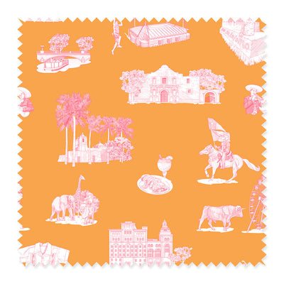 San Antonio Toile Fabric Fabric Sample / Cotton / Orange Pink Katie Kime