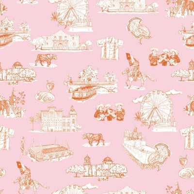 San Antonio Toile Fabric Fabric Sample / Cotton / Pink Orange Katie Kime