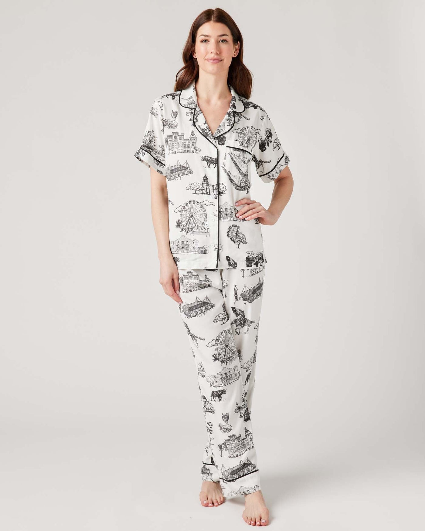 San Antonio Toile Pajama Pants Set Pajama Set Black / XXS Katie Kime