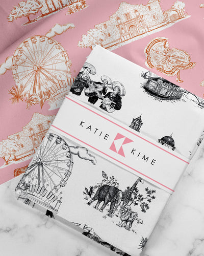 San Antonio Toile Tea Towel Set Tea Towel Pink Black Katie Kime