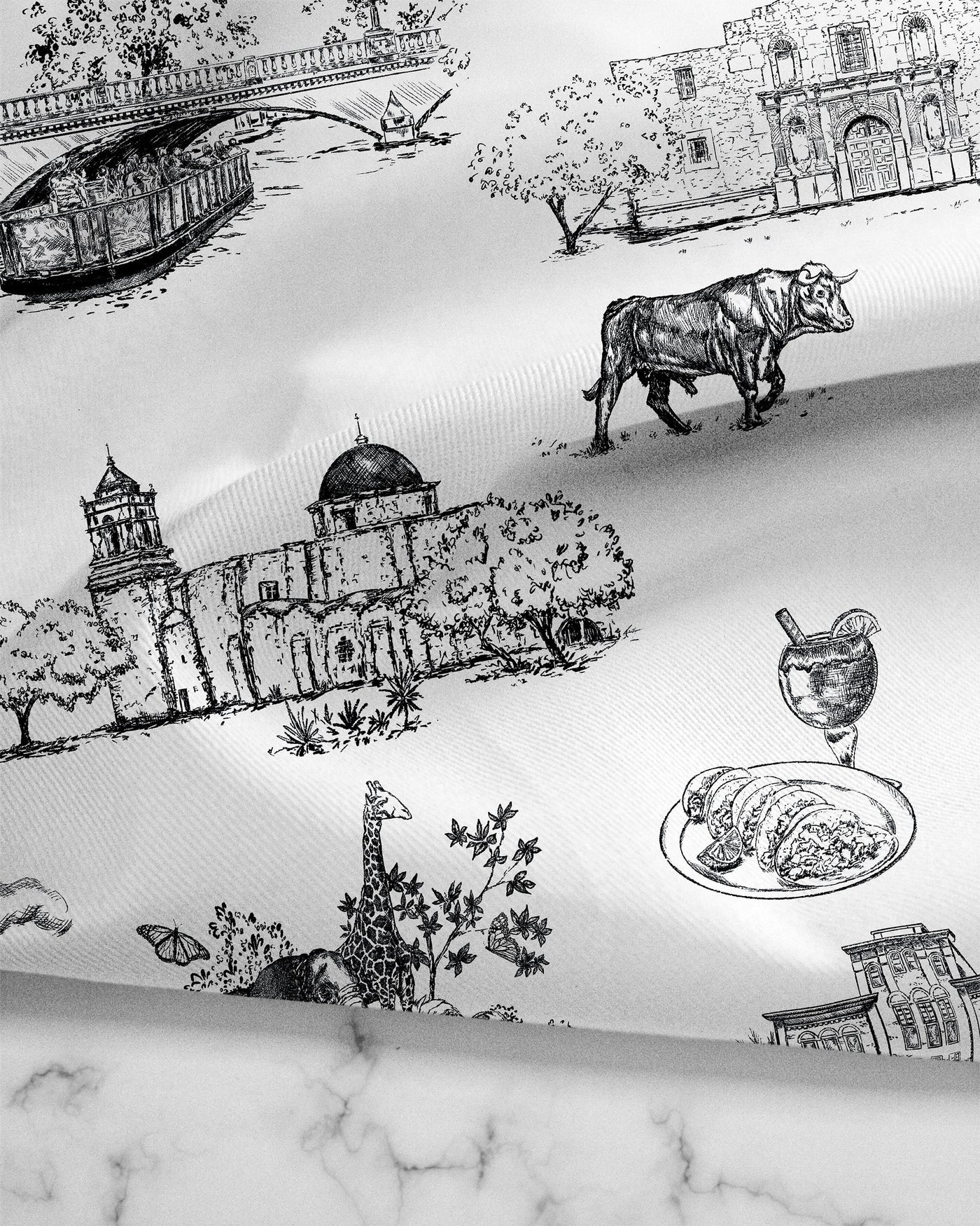 San Antonio Toile Tea Towel Set Tea Towel Pink Black Katie Kime