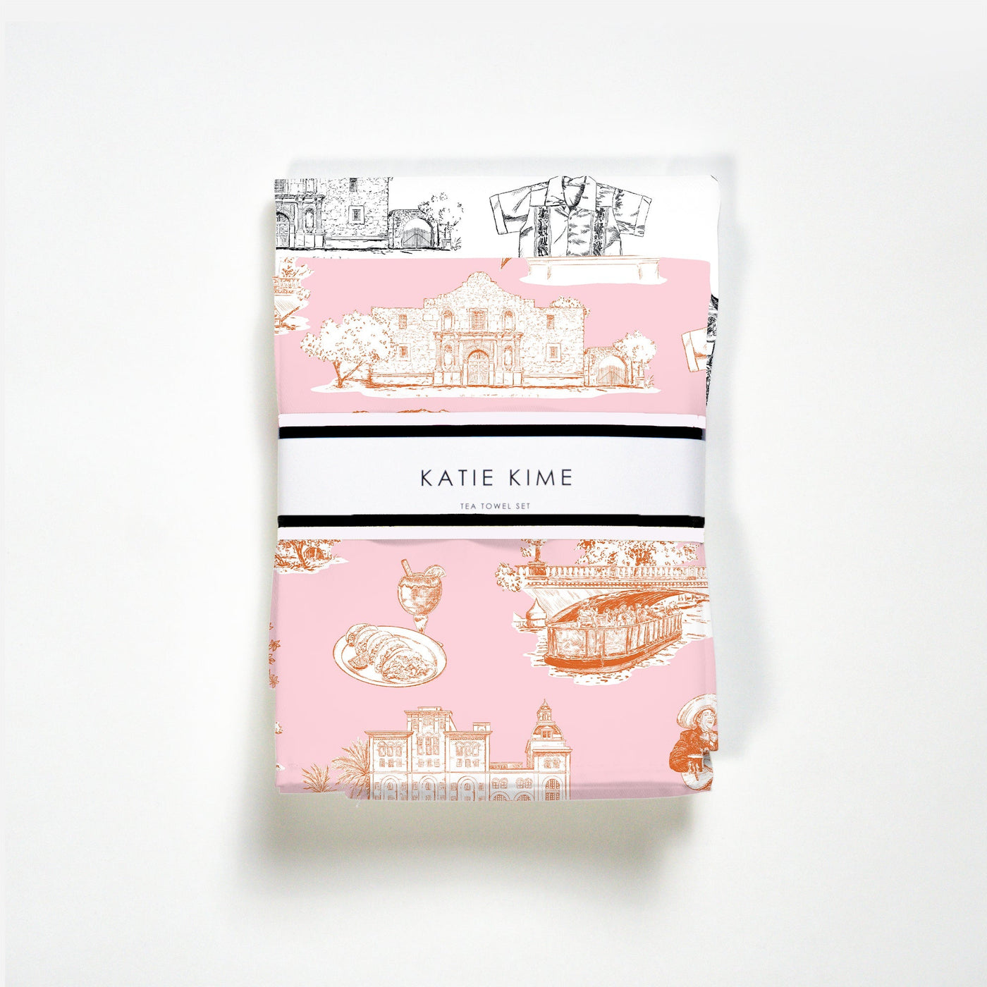 San Antonio Toile Tea Towel Set Tea Towel Pink Black Katie Kime