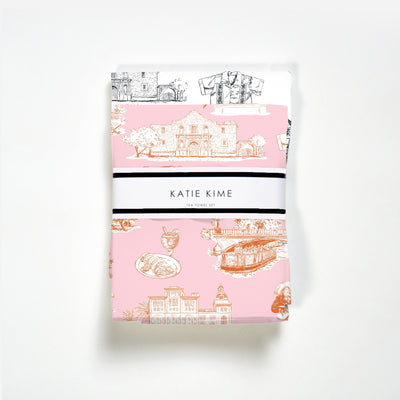 San Antonio Toile Tea Towel Set Tea Towel Pink Black Katie Kime