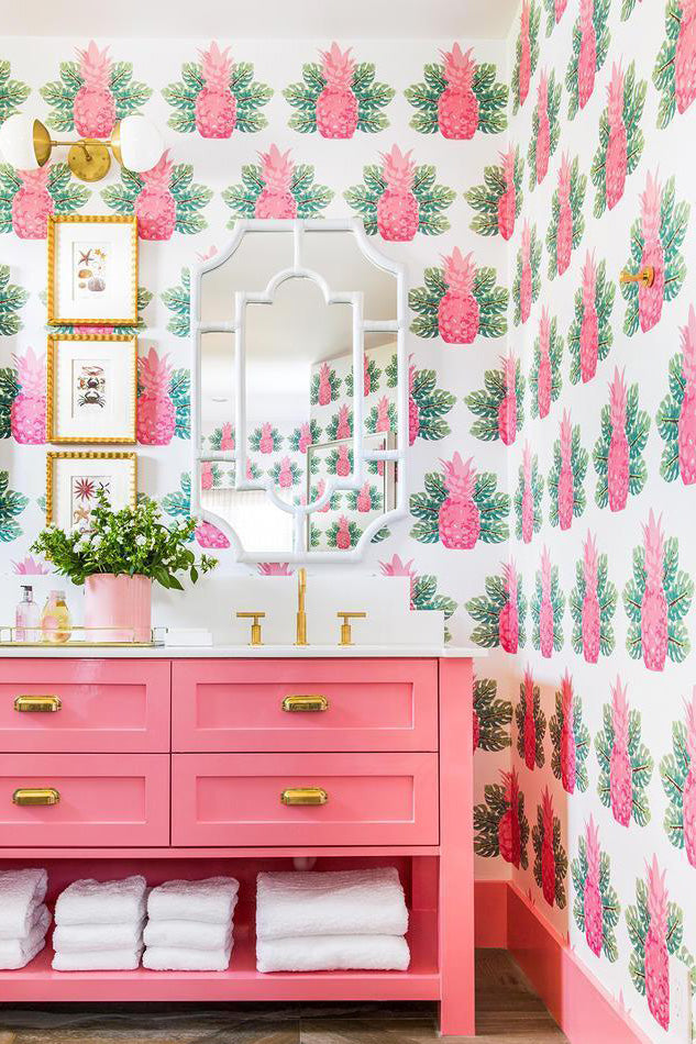 Spring Pineapples Traditional Wallpaper Wallpaper Pink / Single Roll Katie Kime