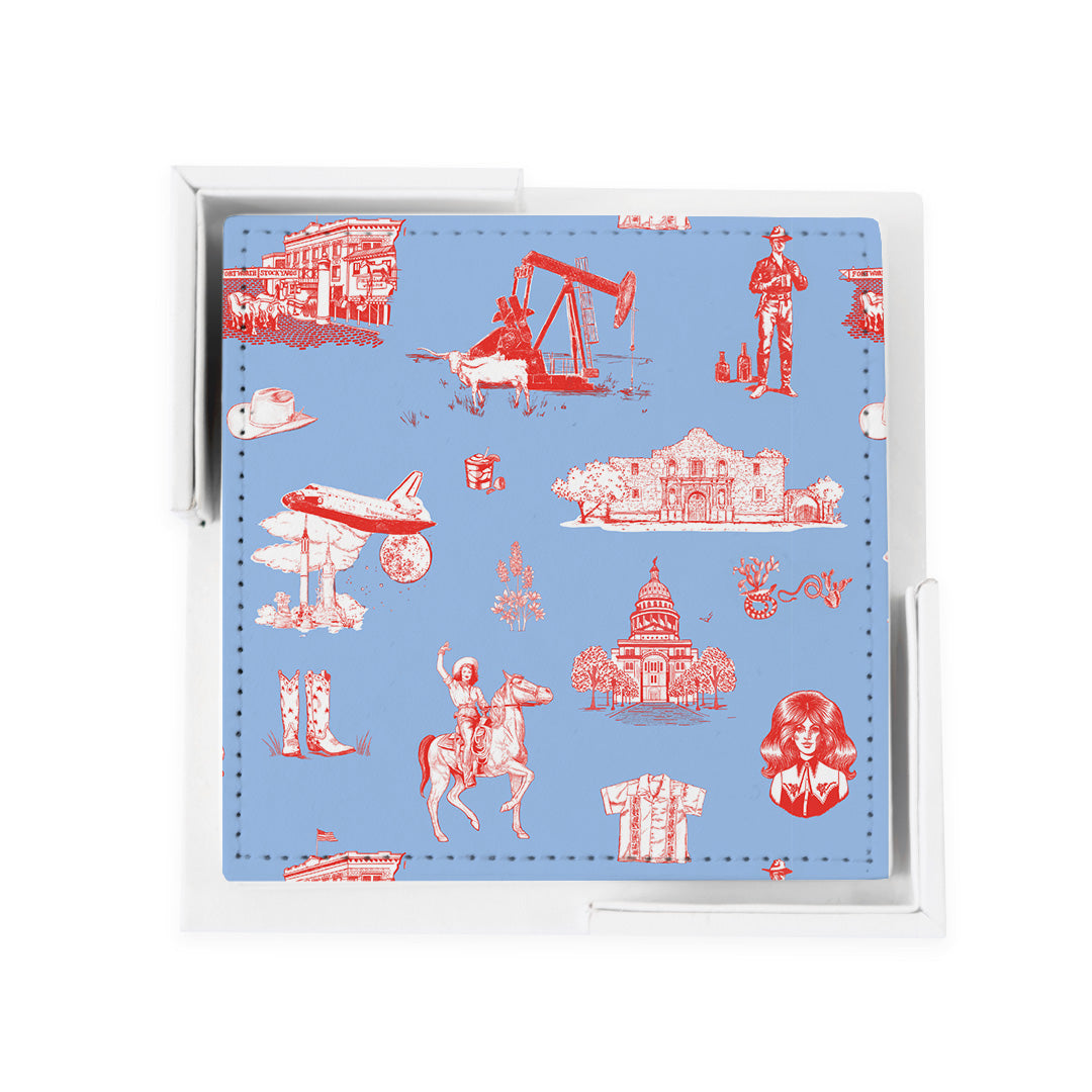 Texas Toile Coaster Set Coaster Set Blue Red Katie Kime