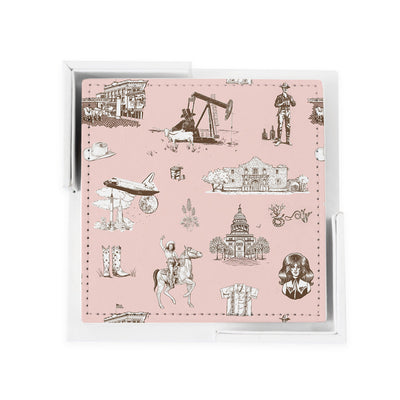 Texas Toile Coaster Set Coaster Set Pink Brown Katie Kime