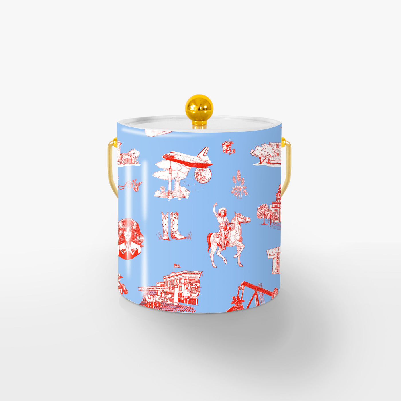 Texas Toile Ice Bucket Ice Bucket Blue Red / Gold Katie Kime