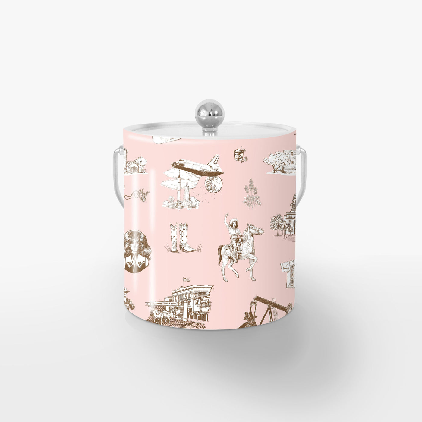 Texas Toile Ice Bucket Ice Bucket Pink Brown / Silver Katie Kime