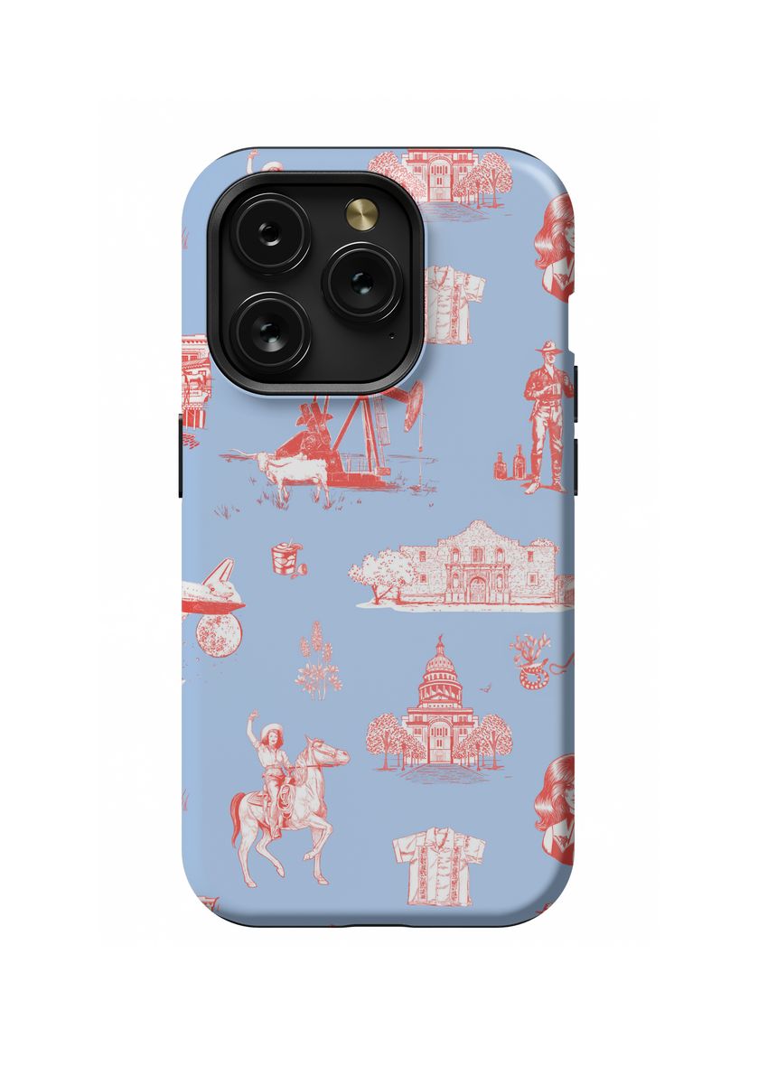 Texas Toile iPhone Case Phone Case Blue Red / iPhone 15 Pro / MagSafe Tough Katie Kime