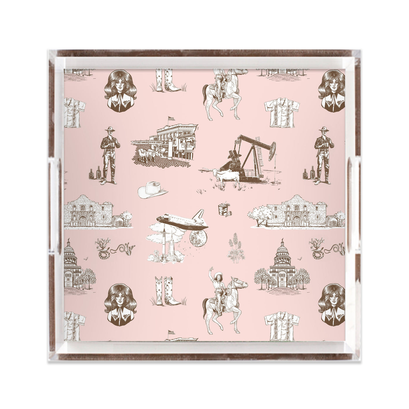 Texas Toile Lucite Tray Lucite Trays Pink Brown / 12x12 Katie Kime