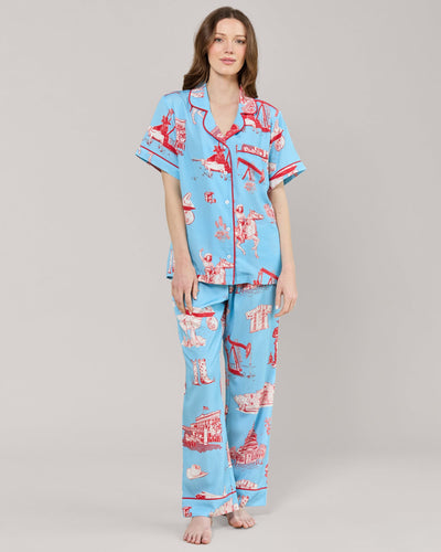 Texas Toile Pajama Pants Set Pajama Set Blue Red / S Katie Kime